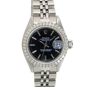 ROLEX DATEJUST BLACK INDEX DIAL 1.15 CTW DIAMOND STEEL JUBILEE WATCH 26 MM 69174